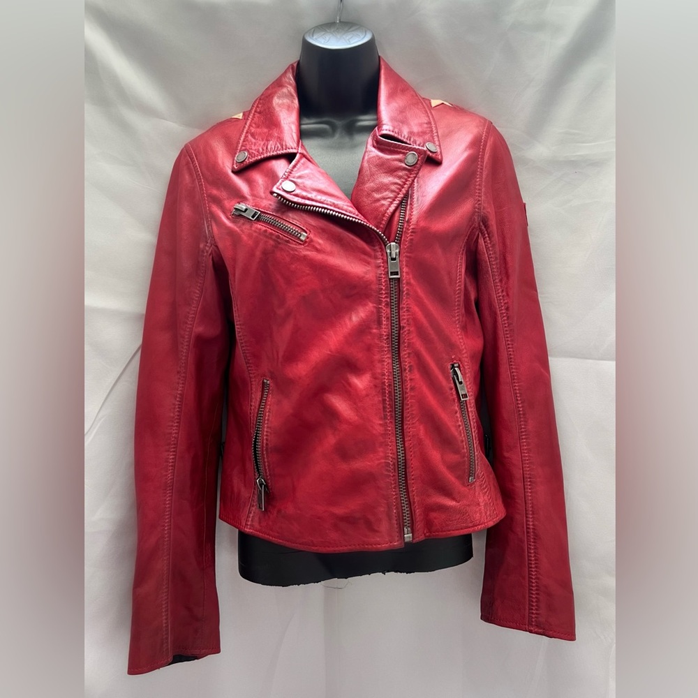 Mauritius Red Leather jacket with stars on back